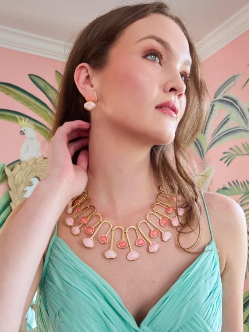 Delicate Pink & Coral Drop Statement Necklace